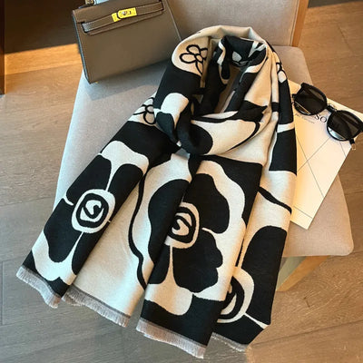 Elegant Floral Acrylic Cashmere Scarf Shawl