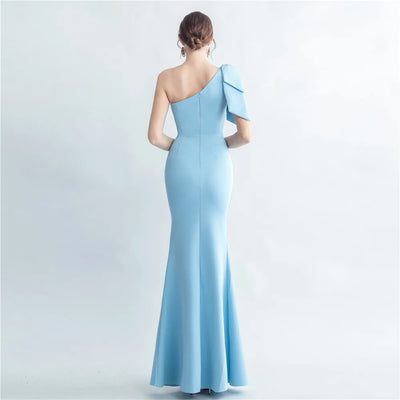 Candy Color Satin One-Shoulder Evening Dress with Slit and Appliques