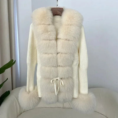 Women's Luxury Fur Coat with Detachable Fox Fur Collar - Autumn/Winter