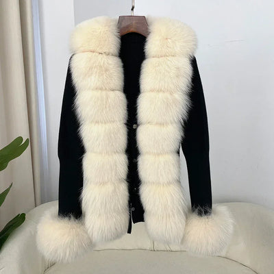 Women's Luxury Fur Coat with Detachable Fox Fur Collar - Autumn/Winter