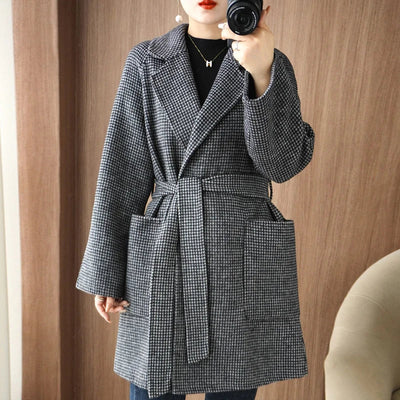 Women Double-Sided Woolen Cashmere Coat with Belt