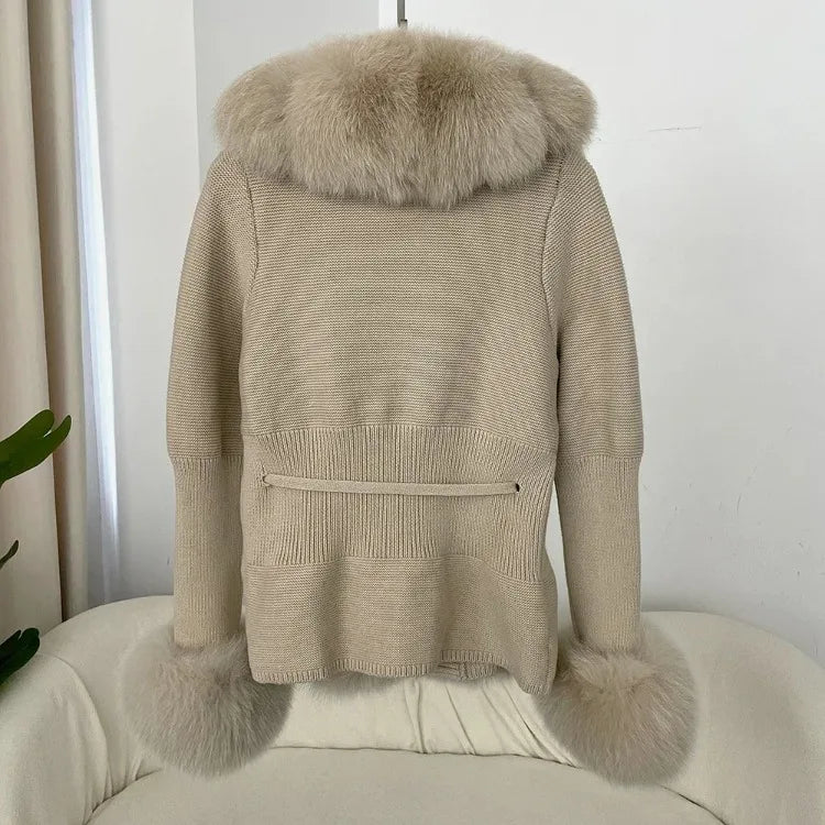 Women's Luxury Fur Coat with Detachable Fox Fur Collar - Autumn/Winter