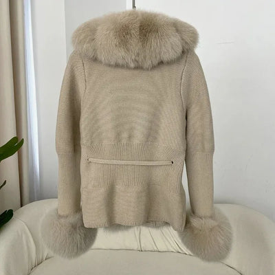 Women's Luxury Fur Coat with Detachable Fox Fur Collar - Autumn/Winter