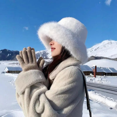 Winter Fluffy Fur Bucket Hat with Ear Protection