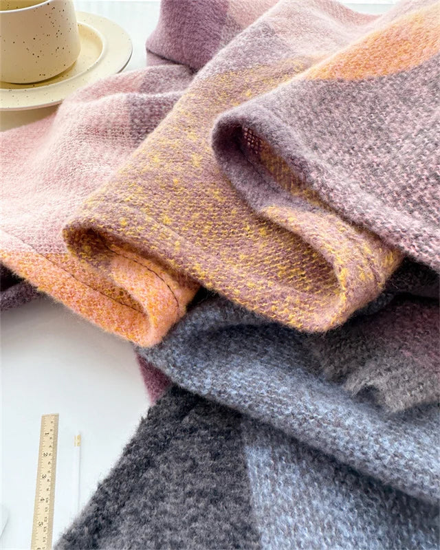 Luxury Fashion Plaid Cashmere Winter Shawl Scarf | Warm Triangle Wraps