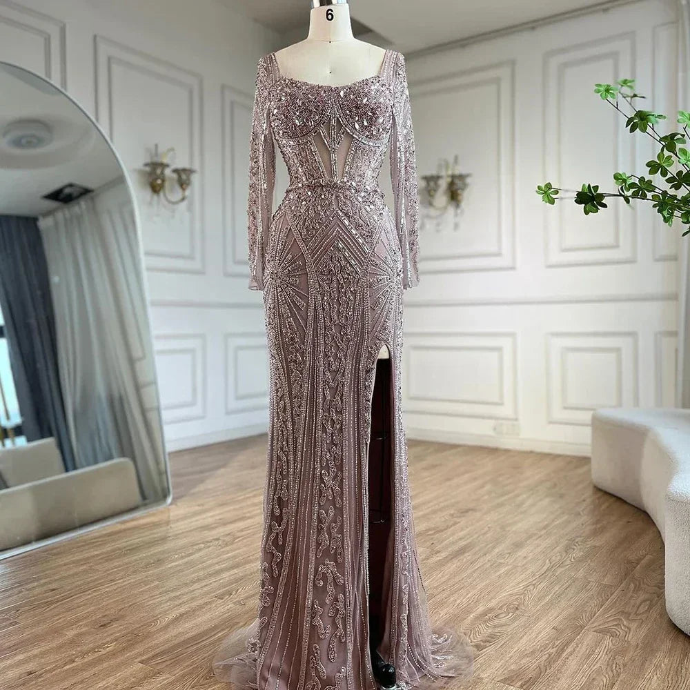 Luxury Pink Mermaid Beaded Evening Dress | Formal Occasion Gown