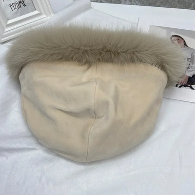 Stylish Winter Beanie Hat with Natural Fox Fur