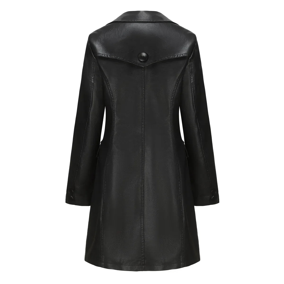 Red PU Leather Waist Lace-Up Long Jacket - Women's Fashion Overcoat