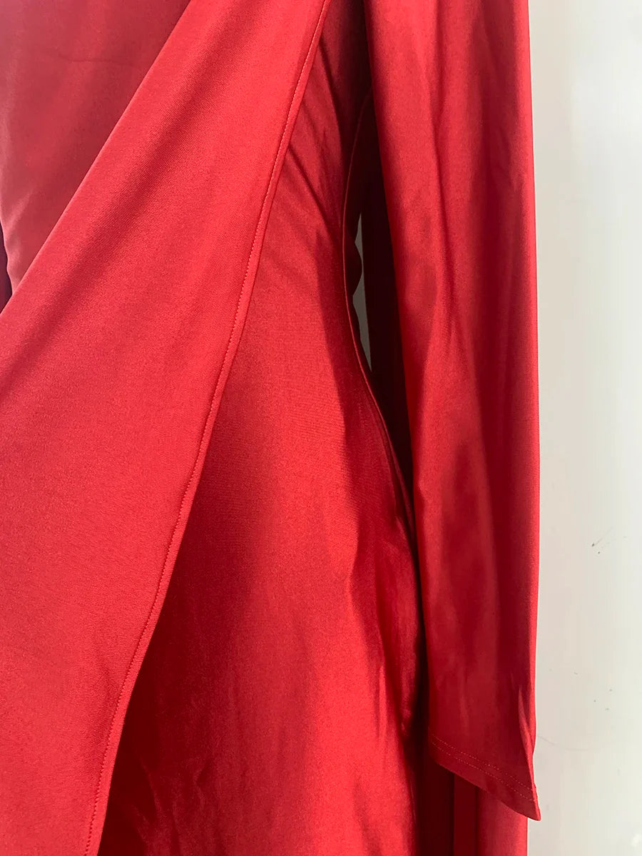 Solid Patchwork Ruffles Mini Dress for Women, Stand Collar, Asymmetrical Slimming Design