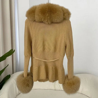Women's Luxury Fur Coat with Detachable Fox Fur Collar - Autumn/Winter
