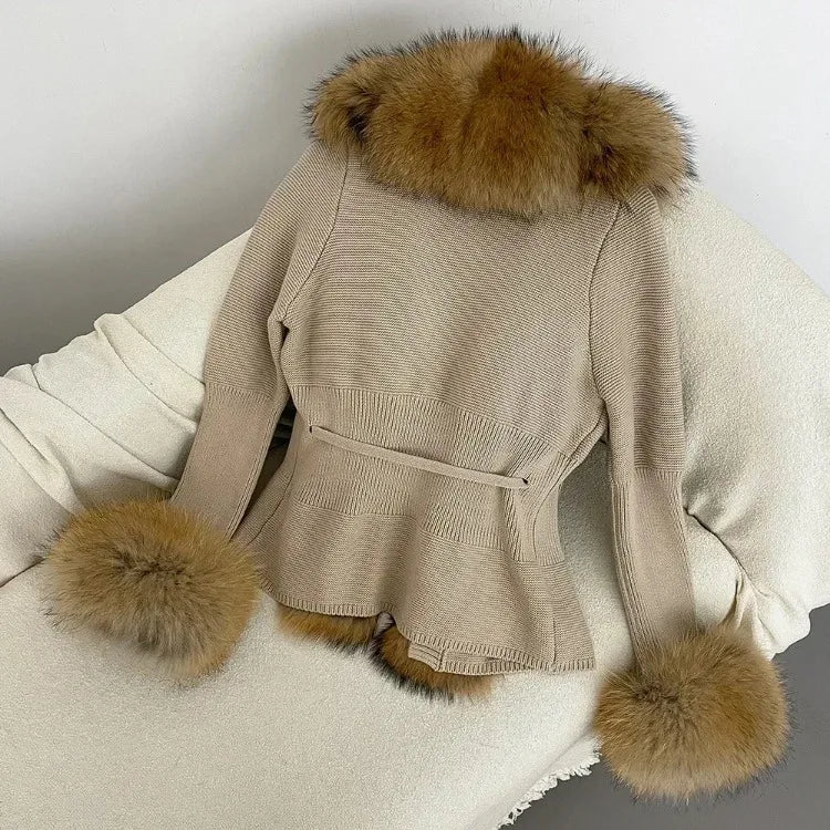 Women's Luxury Fur Coat with Detachable Fox Fur Collar - Autumn/Winter