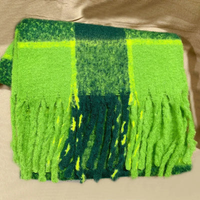 Luxury Rainbow Stripe Wool Scarf | Winter Warm Tassel Shawl Wrap