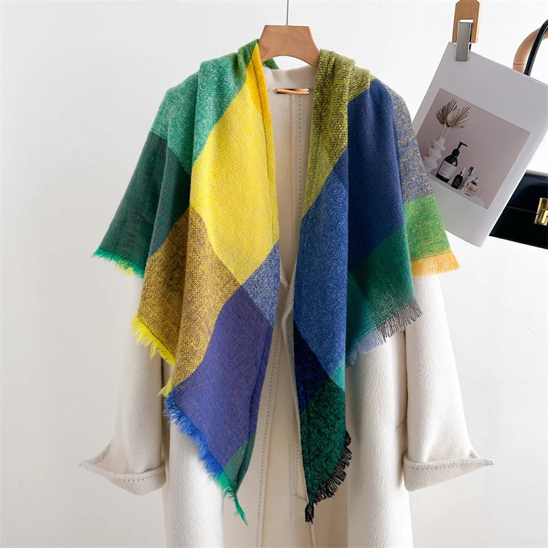 Luxury Fashion Plaid Cashmere Winter Shawl Scarf | Warm Triangle Wraps