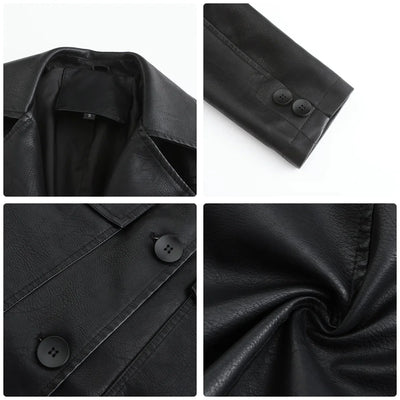 Red PU Leather Waist Lace-Up Long Jacket - Women's Fashion Overcoat
