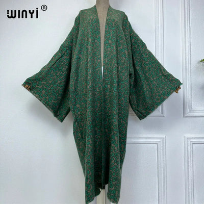 Winter Coat for Women | Retro Print Tassel Loose Overcoat with Fur | Long and Warm Bohemian Style