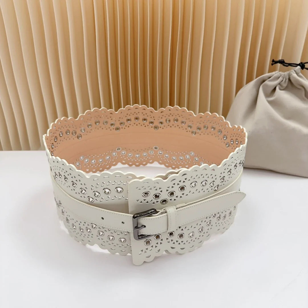 12 CM Wide Hollow Pattern Pin Buckle Waist Belt - Handmade Luxury Accessory