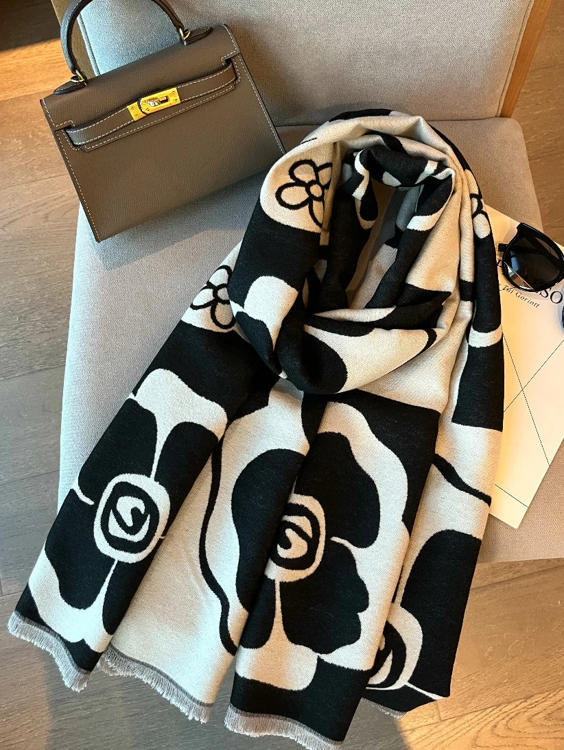 Elegant Floral Acrylic Cashmere Scarf Shawl