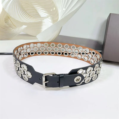 12 CM Wide Hollow Pattern Pin Buckle Waist Belt - Handmade Luxury Accessory