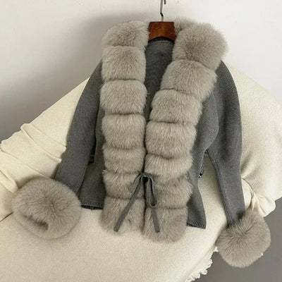 Women's Luxury Fur Coat with Detachable Fox Fur Collar - Autumn/Winter