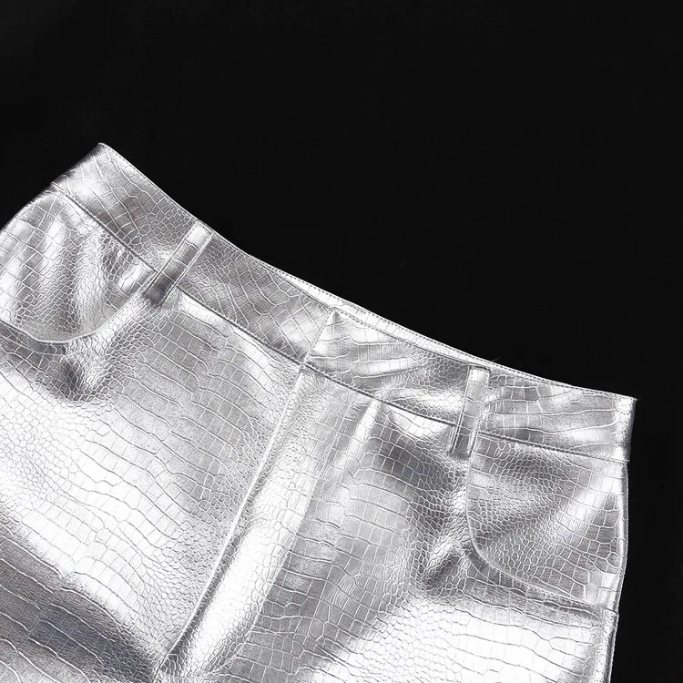 High Waisted Baggy PU Pants | Silver & Gold Loose Trousers