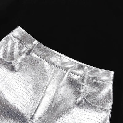 High Waisted Baggy PU Pants | Silver & Gold Loose Trousers