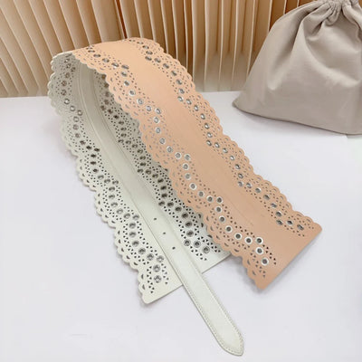 12 CM Wide Hollow Pattern Pin Buckle Waist Belt - Handmade Luxury Accessory