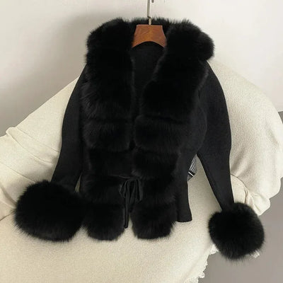 Women's Luxury Fur Coat with Detachable Fox Fur Collar - Autumn/Winter