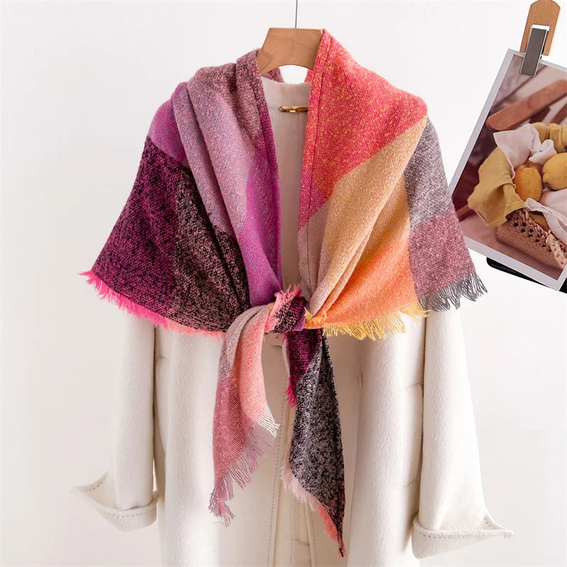 Luxury Fashion Plaid Cashmere Winter Shawl Scarf | Warm Triangle Wraps