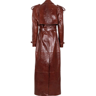 Long Real Leather Trench Coat for Women - Double Breasted Suede