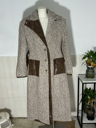 Women Elegant Patchwork Windbreaker with PU Leather Splice and Belt
