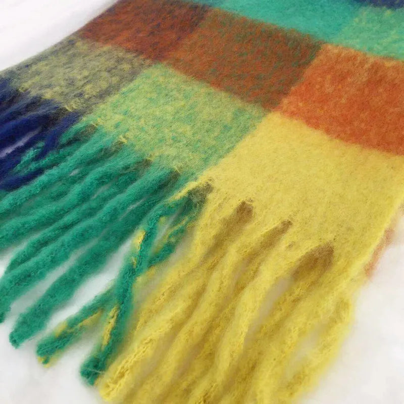 Luxury Rainbow Stripe Wool Scarf | Winter Warm Tassel Shawl Wrap