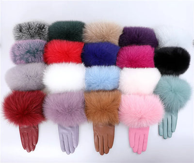 Sheepskin Leather Gloves with Fox Fur Trim – Women's Winter Mittens