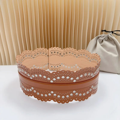 12 CM Wide Hollow Pattern Pin Buckle Waist Belt - Handmade Luxury Accessory