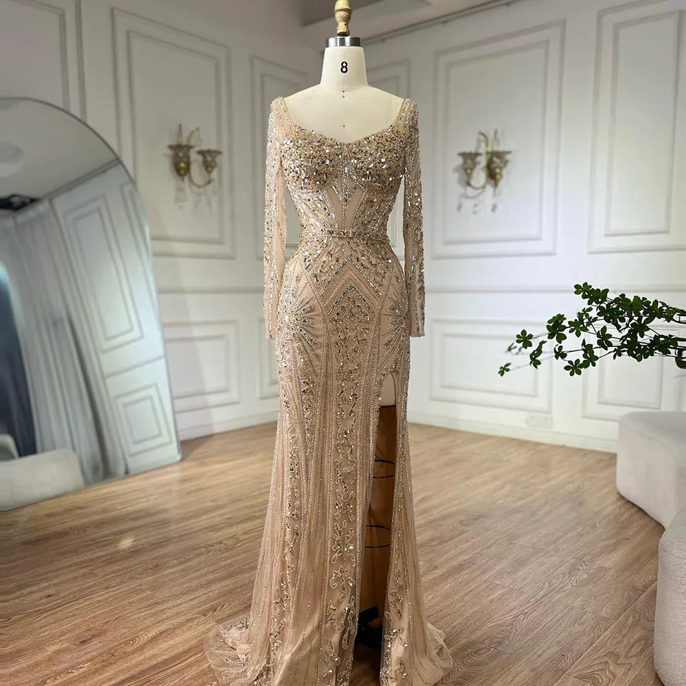 Luxury Pink Mermaid Beaded Evening Dress | Formal Occasion Gown