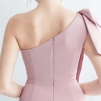 Candy Color Satin One-Shoulder Evening Dress with Slit and Appliques