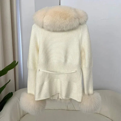Women's Luxury Fur Coat with Detachable Fox Fur Collar - Autumn/Winter