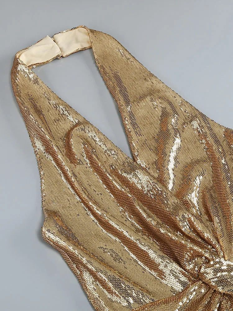 Sexy Sequined V-Neck Backless Jumpsuit for Women