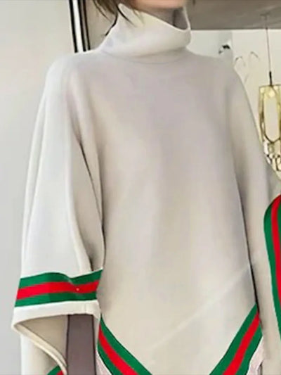 Knitted Shawl Top for Women | High Neck Batwing Sleeve Sweater