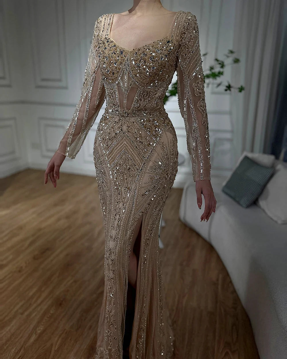 Luxury Pink Mermaid Beaded Evening Dress | Formal Occasion Gown