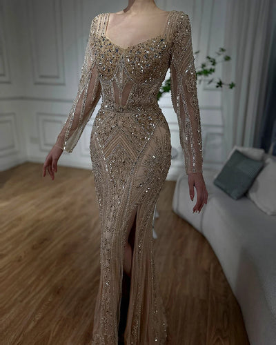 Luxury Pink Mermaid Beaded Evening Dress | Formal Occasion Gown