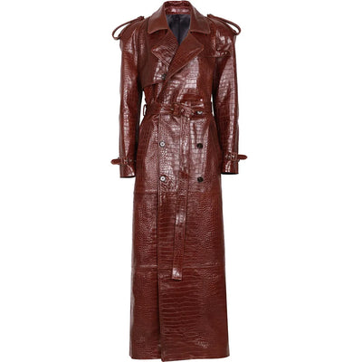 Long Real Leather Trench Coat for Women - Double Breasted Suede
