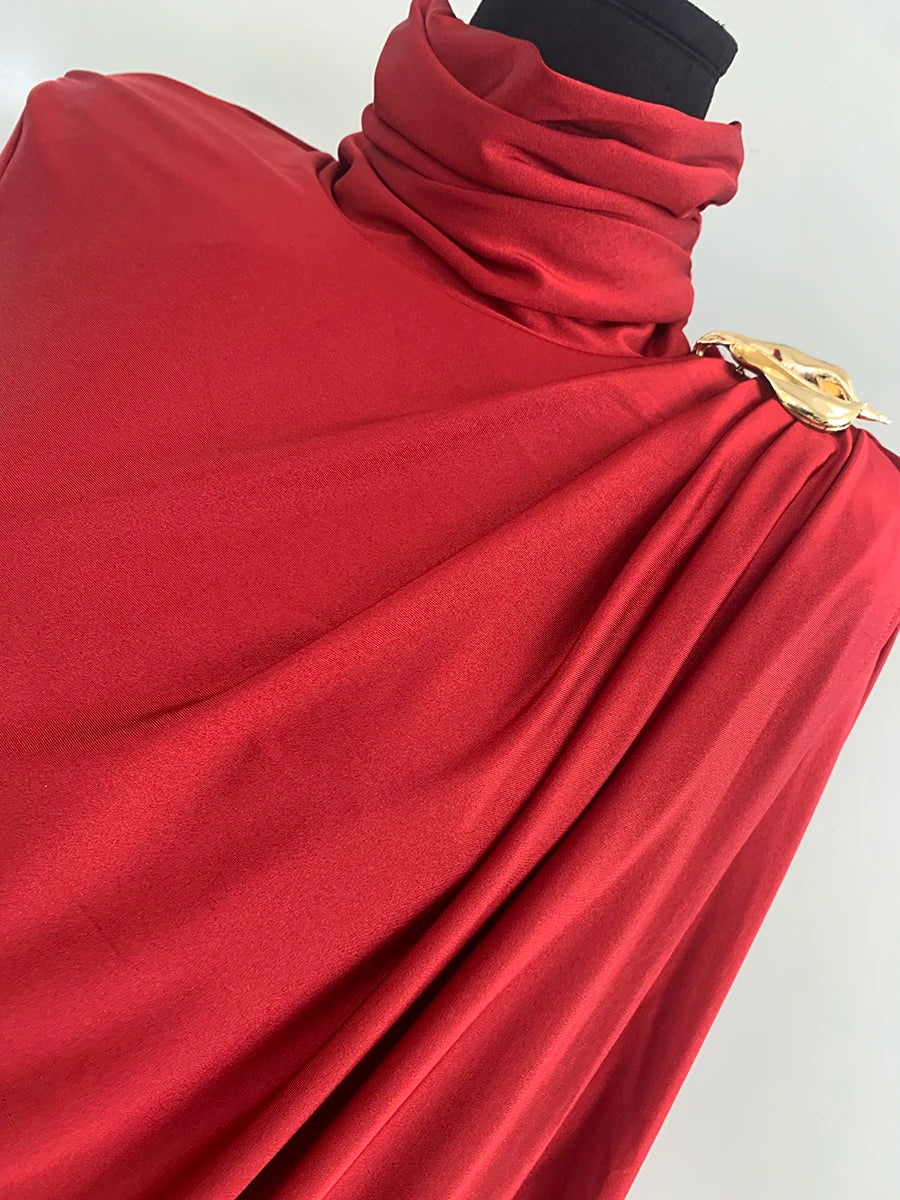 Solid Patchwork Ruffles Mini Dress for Women, Stand Collar, Asymmetrical Slimming Design