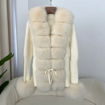 Women's Luxury Fur Coat with Detachable Fox Fur Collar - Autumn/Winter
