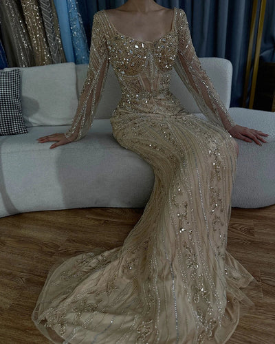 Luxury Pink Mermaid Beaded Evening Dress | Formal Occasion Gown