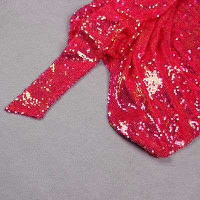 Women’s Green Pink Gold Sequined One Shoulder Party Dress