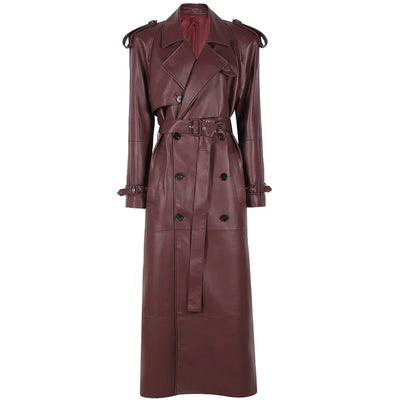 Long Real Leather Trench Coat for Women - Double Breasted Suede