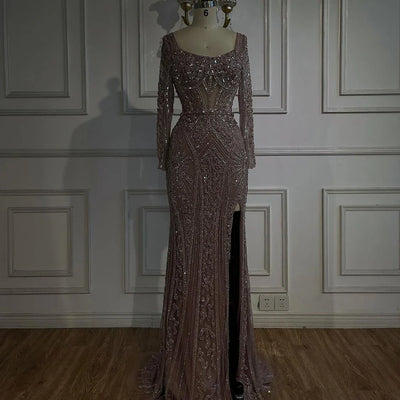 Luxury Pink Mermaid Beaded Evening Dress | Formal Occasion Gown