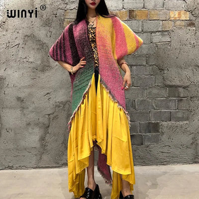 Winter Women’s Luxury Geometric Print Fur Overcoat