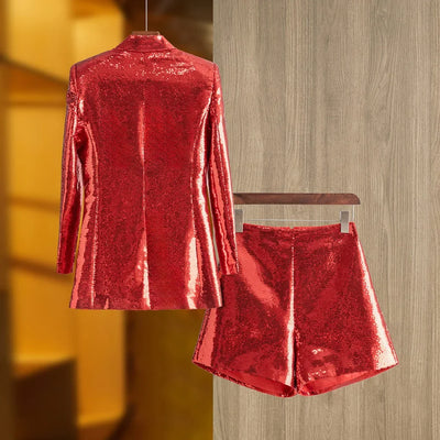 Christmas Red Sequins Two-Piece Suit Top & Shorts