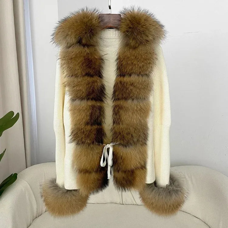 Women's Luxury Fur Coat with Detachable Fox Fur Collar - Autumn/Winter